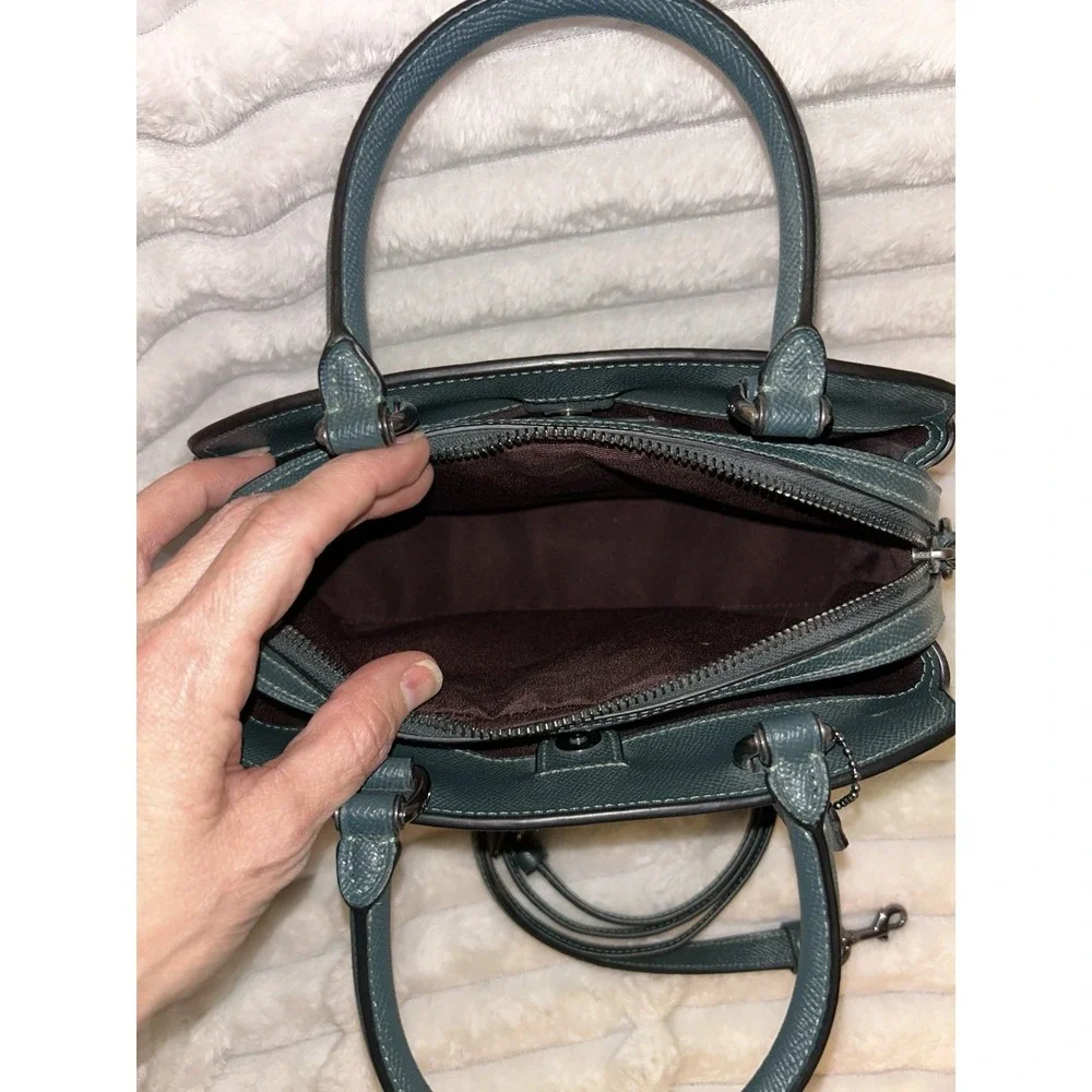 Coach Mini Lillie Carryall Forest Green Crossgrain Leather Satchel Crossbody Bag